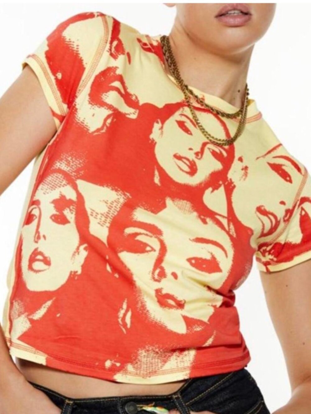 Jaded London x Sydney Carlson Two Faces Graphic Baby Tee Size 2 Yellow Red